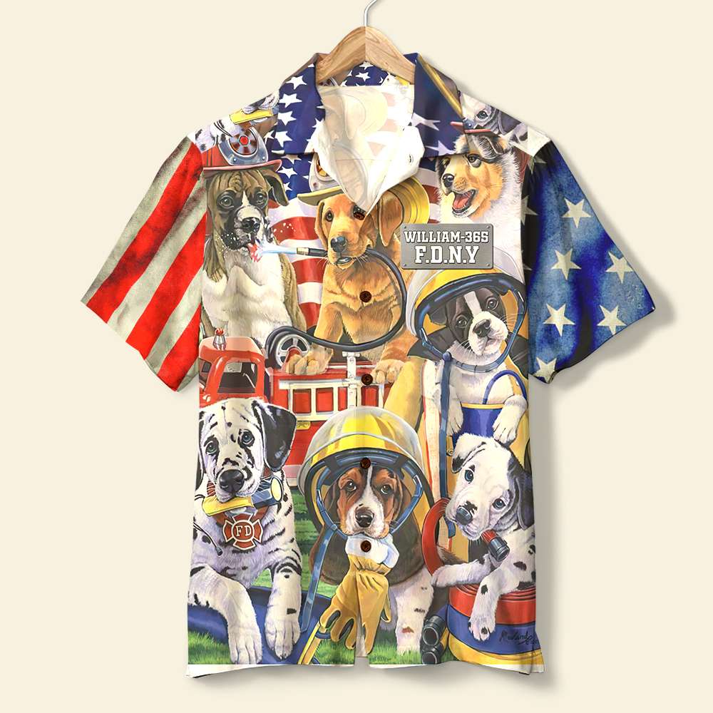 Personalized Firefighter Hawaiian Shirt Dog With Fire Equipment