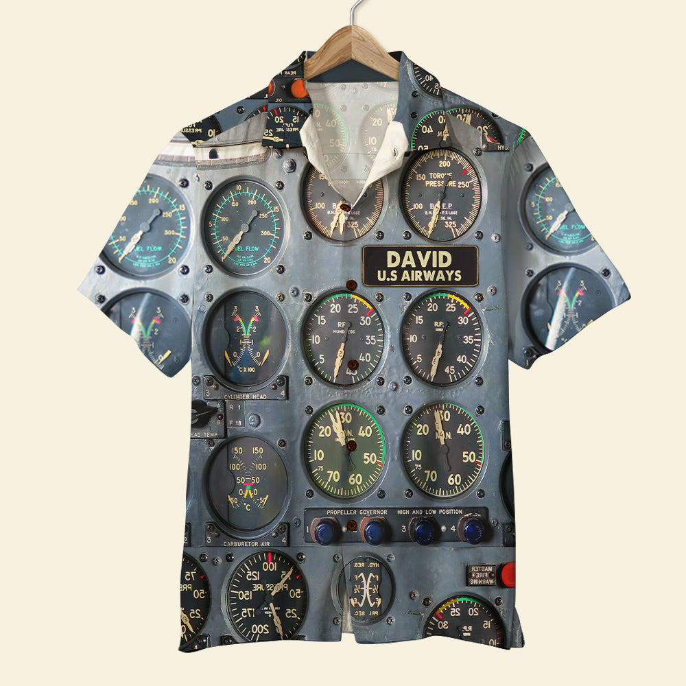 Pilot Flight Instruments Panel Hawaiian Shirt - Custom Name & Number