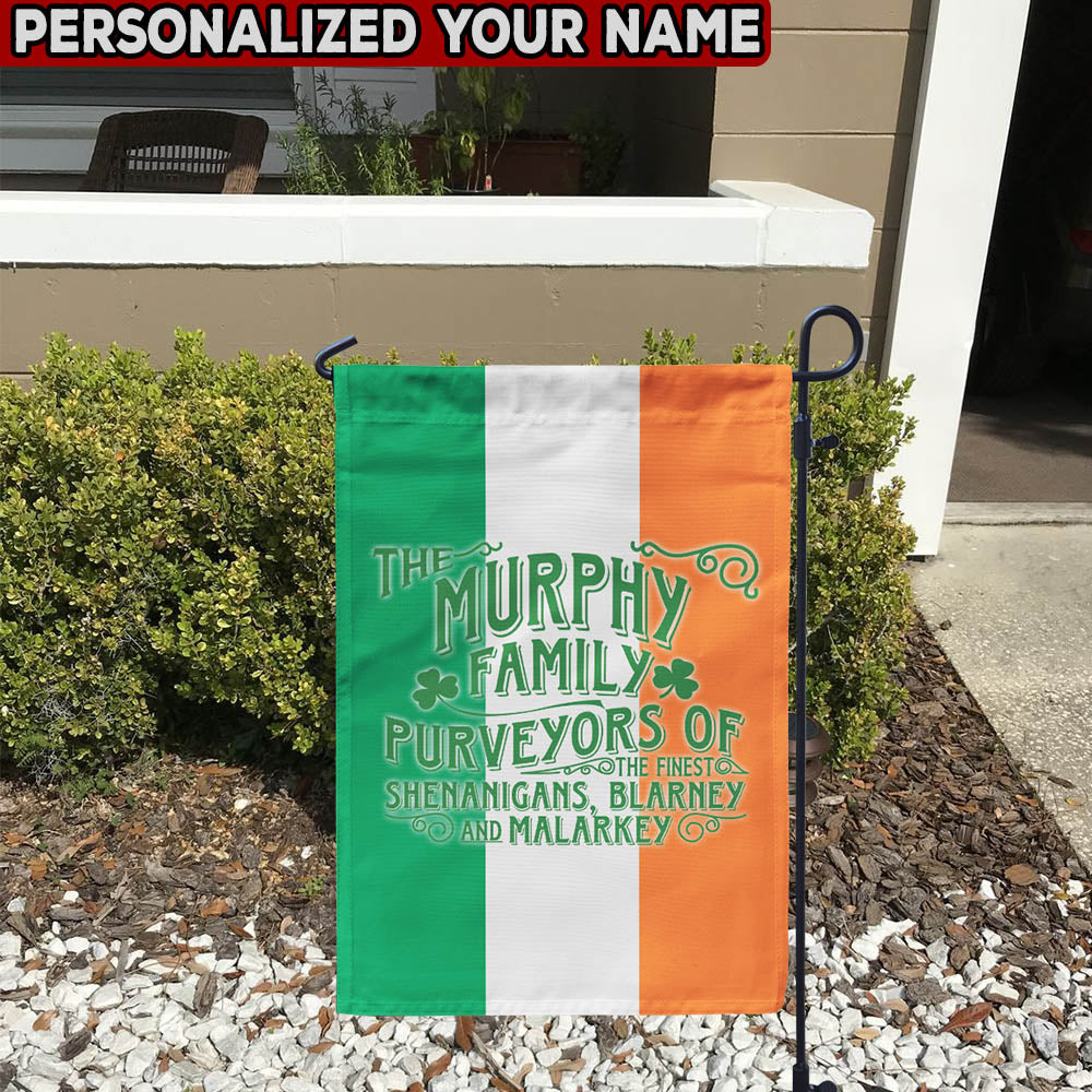 PresentsPrints, Irish Family Shenanigans Blarney Malarkey Personalized Garden Flag 12 inches x 18 inches Twin-Side Printing