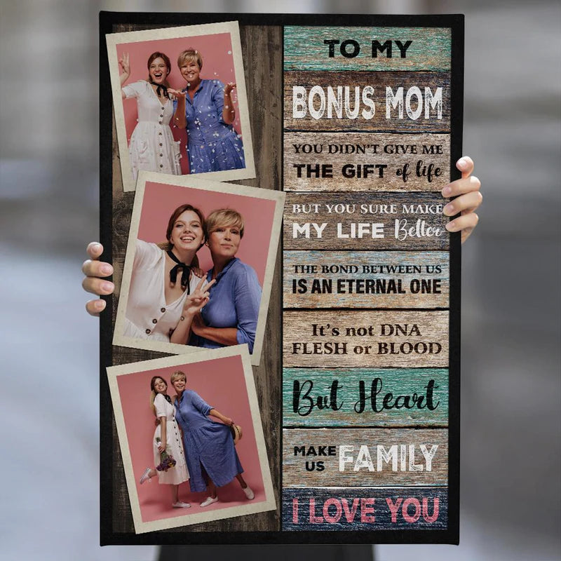 PresentsPrints, To My Bonus Mom Make Heart Family, Custom Photo, Personalized Canvas, Mother's Day Gift
