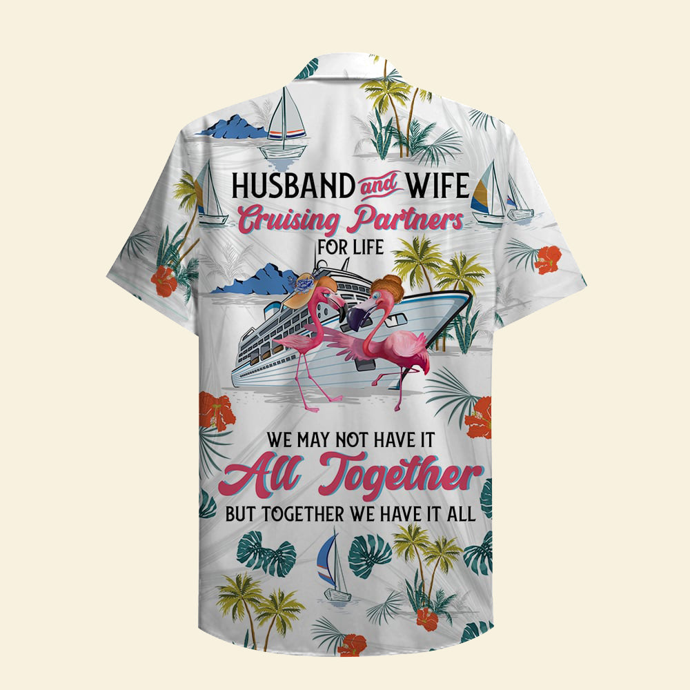 Personalized Cruising Partners Hawaiian Shirt - Flamingo Husband And Wife