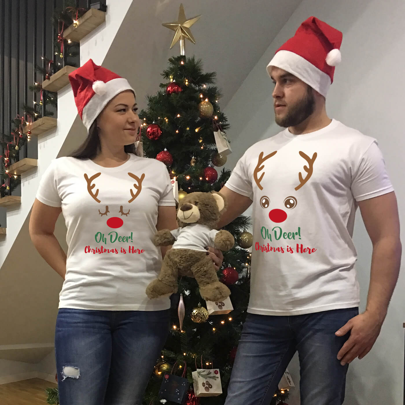 PresentsPrints, Couple t-shirts Set of 2 Oh Deer Christmas Is Here, Valentine Gift